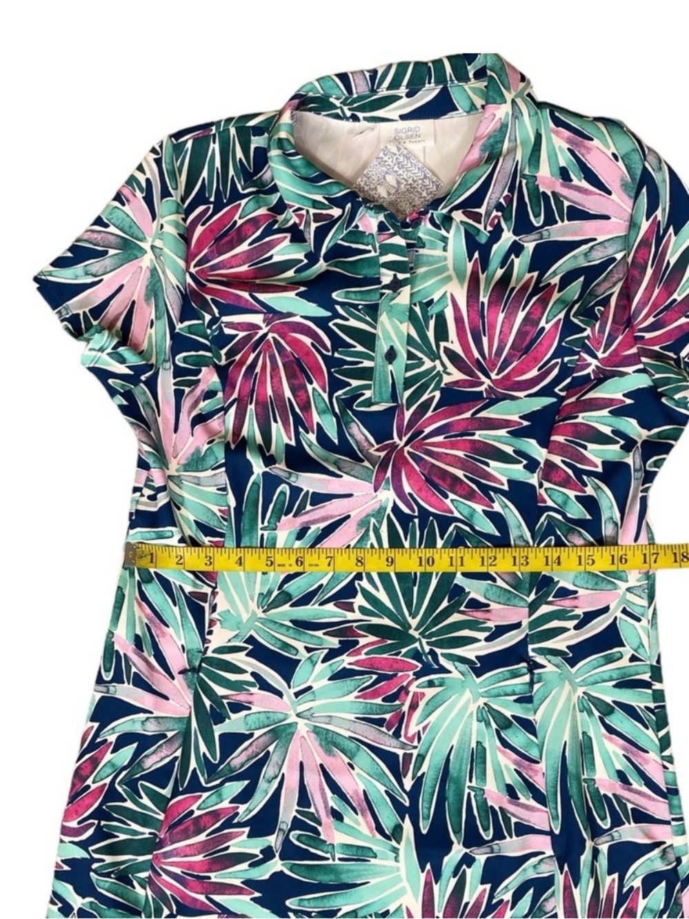 Sigrid Olsen Tropical Print Golf or Tennis Dress in Aqua, Pink and Navy - Picture 5 of 12
